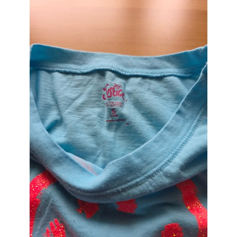 Justice Girls Blue Take It Easy Smiley Face Glitter Graphic Long Sleeve Tee S7/8